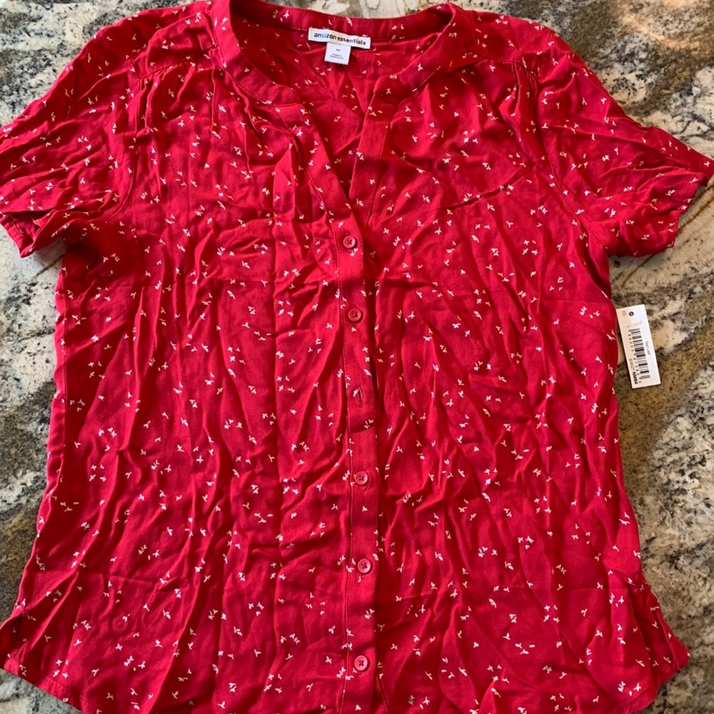 NWT Amazon Essentials Red Leaf Women’s Button down Blouse size XS
